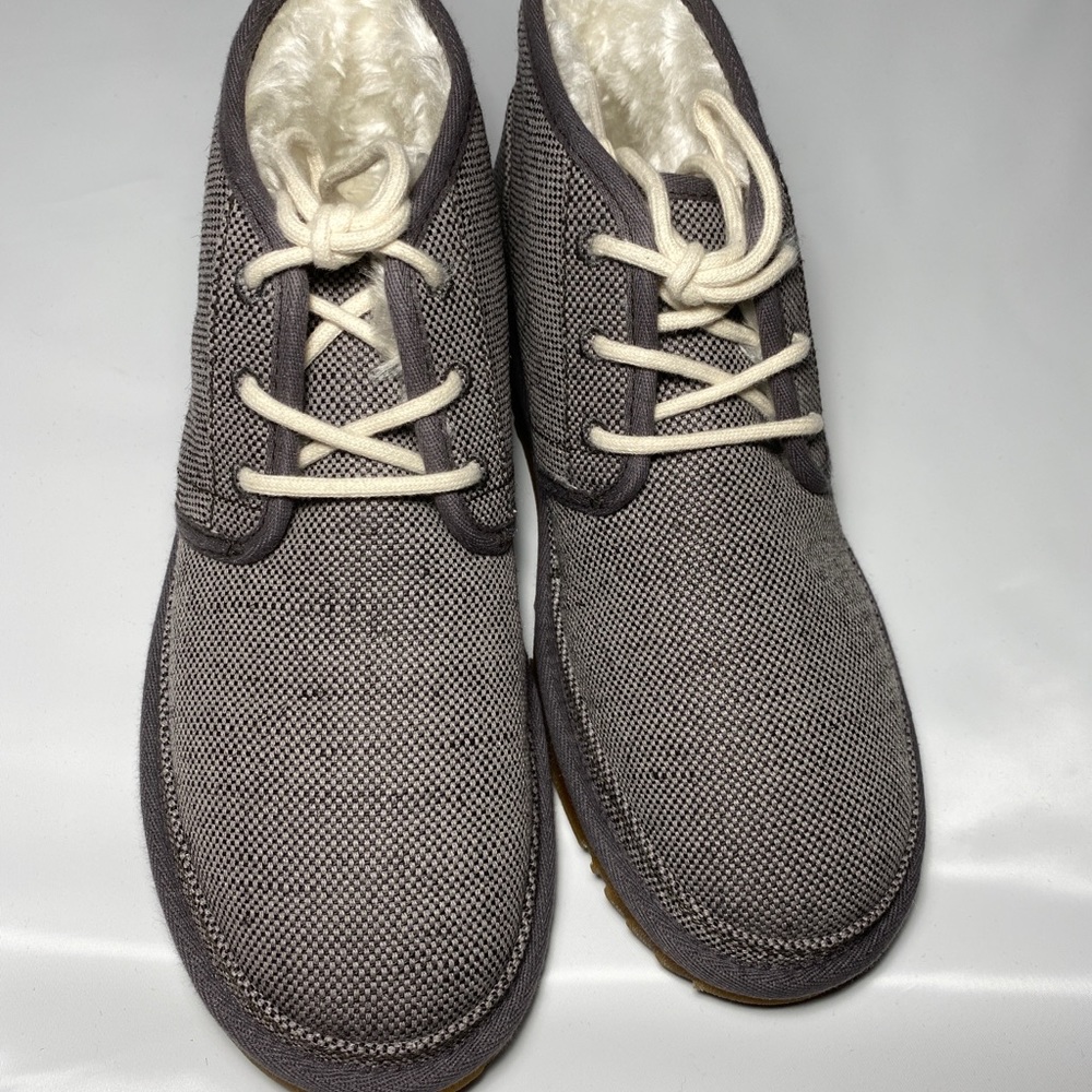 UGG NEUMEL NATURAL GREY CANVAS ANKLE CHUKKA LACE UP MEN'S BOOTS US SIZE 10